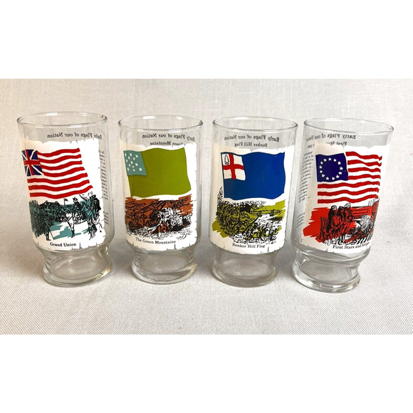 4 Vintage 1973 Flags Of Our Nation Series Glasse 1 Drinkware 12oz Patriotic - Picture 1 of 11